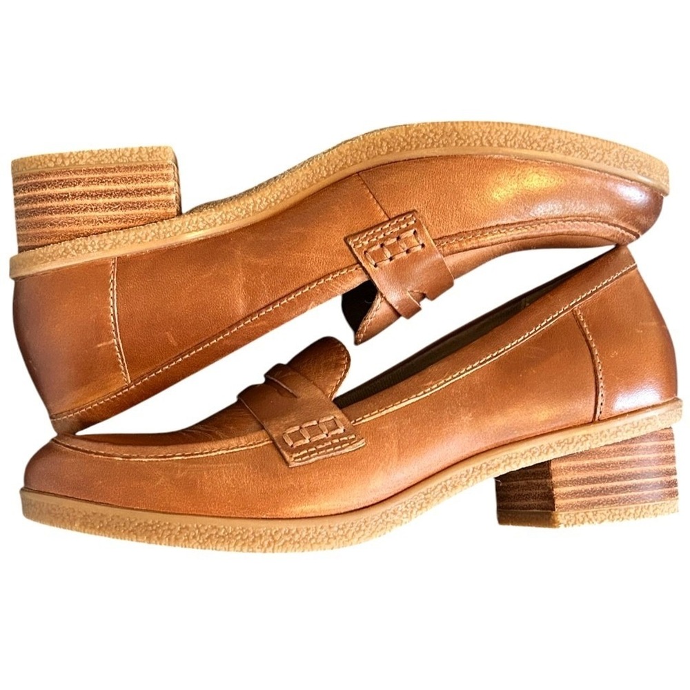 Dansko Danica Penny Loafer 39 8.5 9 Tan Brown Burnished Leather Block Heel Shoes - Picture 6 of 10